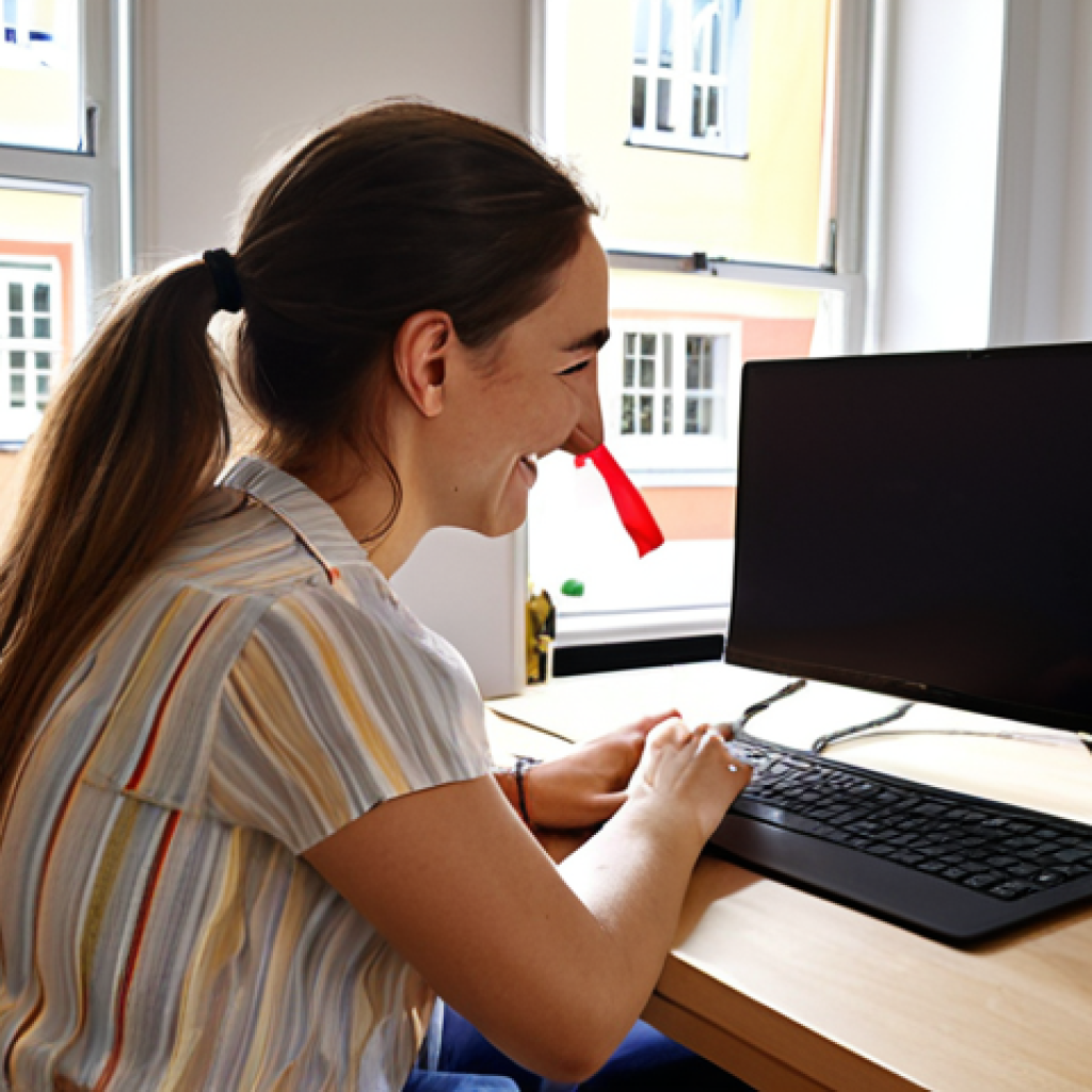 **Prompt:** A busy, yet organized, international coordinator working at a bright, modern desk in a Stockholm office. She's smiling warmly while video conferencing with a student on a laptop showing a sunny campus scene in Uppsala. On her desk are two screens, one displaying Asana and the other Microsoft Teams. Include Swedish flags subtly in the background. Focus on her calm demeanor and the positive connection with the student. Style: Realistic, professional photography.