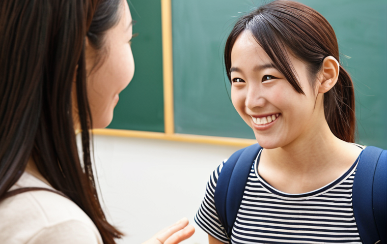 **

A warm, supportive international study coordinator smiling at a student who is now a confident, global citizen after returning from a study abroad program in Japan. Focus on the transformation and positive impact.

**